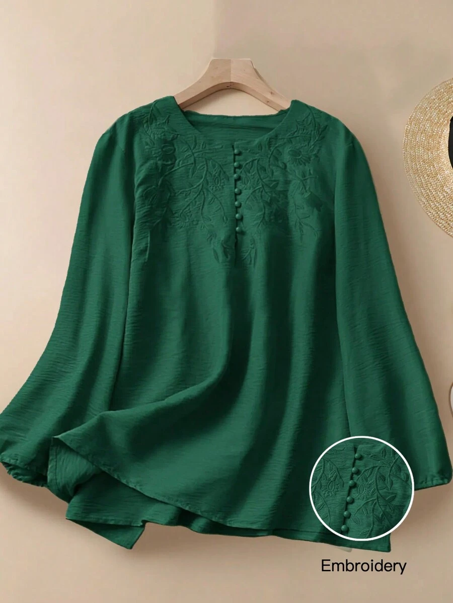 SHEIN LUNE Áo cánh dài tay cỡ lớn cho nữ, rộng rãi, phong cách cổ điển - màu xanh lá - Xem 1