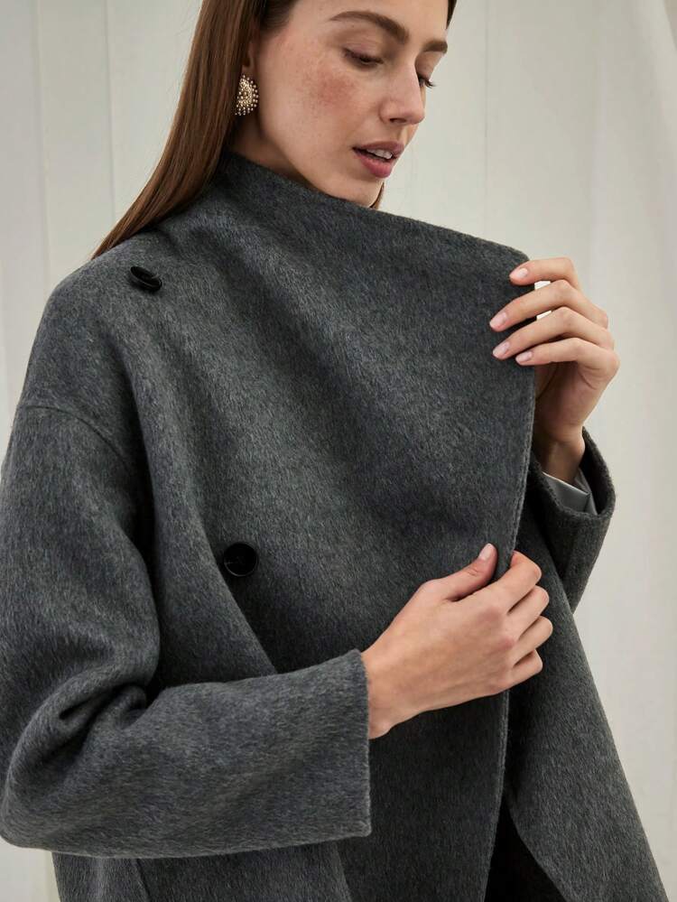 New Autumn Winter Products, Women's Autumn & Winter Solid Color Lapel Pocket Decoration Long Sleeve Elegant Double-Sided   Blend  Coat, Fall Winter Women's Clothing, Fall Women Outfits, Cold Weather Clothes, Winter Clothes, Christmas Women Clothes