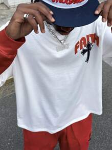 Men's Round Neck Patchwork 2 In 1 Cross & Text Print Hooded Sweatshirt, Street Fashion - Multicolor - View 4