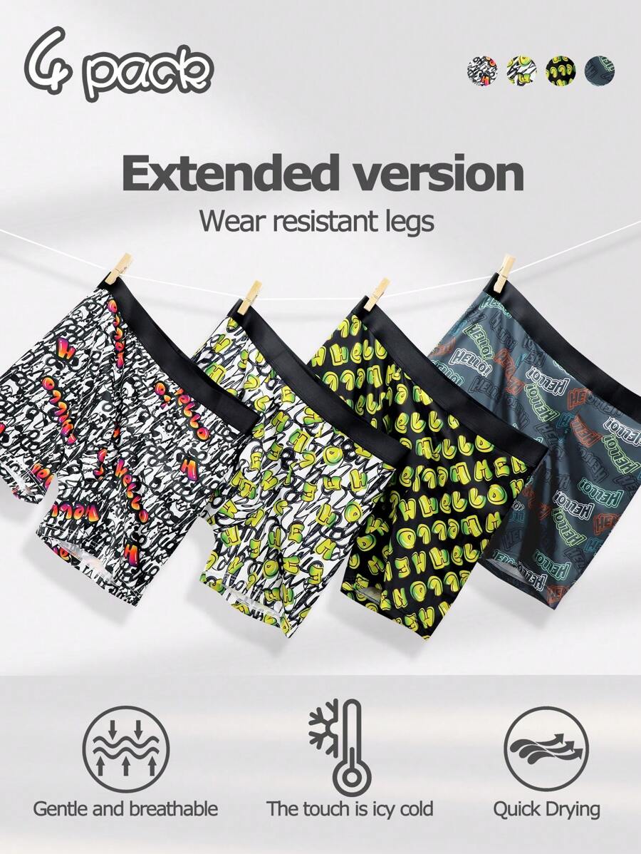 Snug Zone 4 piezas/Paquete Calzoncillos tipo bóxer informales para hombres con estampado de letras y contraste de color - Multicolor - Ver 1