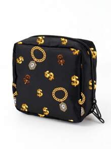 ORANGE STUDIO Artist Bear & Golden Chain Print, Black, Cosmetic Organizer, Sanitary Napkin Storage Bag - Multicolor - View 1