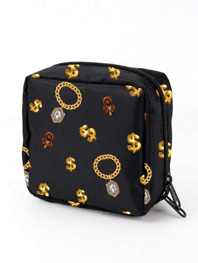 ORANGE STUDIO Artist Bear & Golden Chain Print, Black, Cosmetic Organizer, Sanitary Napkin Storage Bag