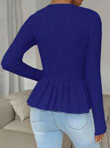 Chiquease 女士休闲纯色 V 领荷叶边下摆开衫