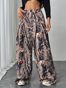 Chiquease Women's Maple Leaf Print Casual Loose Pocketed Sweatpants, Autumn/Winter