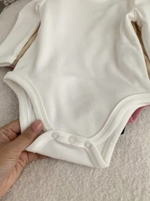 SHEIN LMoss Kids 4pcs LMoss Newborn Baby Girl Knit Elastic Solid Color Open Crotch Bodysuit Set, Autumn/Winter , Basics - Multicolor - View 5