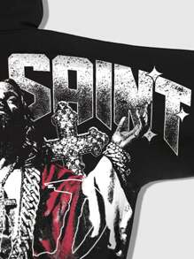 ROMWE MEN Street Life Herren Langarm Kapuzenpullover mit Reißverschluss, Buchstaben- und Grafikdruck, geeignet für den täglichen Gebrauch im Frühling & Herbst, Halloween