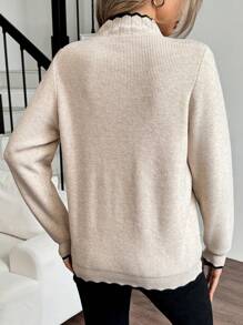 Selianne Women's Apricot Crew Neck Ruffle Trim Contrast Color Sweater Knit Pullover Fall Winter - Apricot - View 2