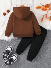 Ensemble Sweat-shirt à capuche avec impression de lettres "Bro" et pantalon de survêtement imprimé délavé pour bébé garçon