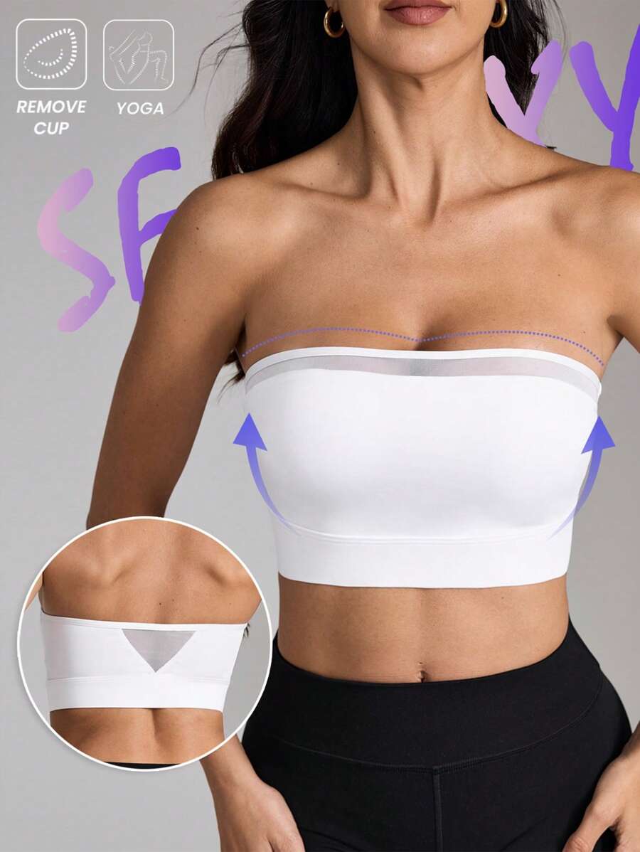 Easithlete Sutien sport camisole cu plasă simplă pentru femei