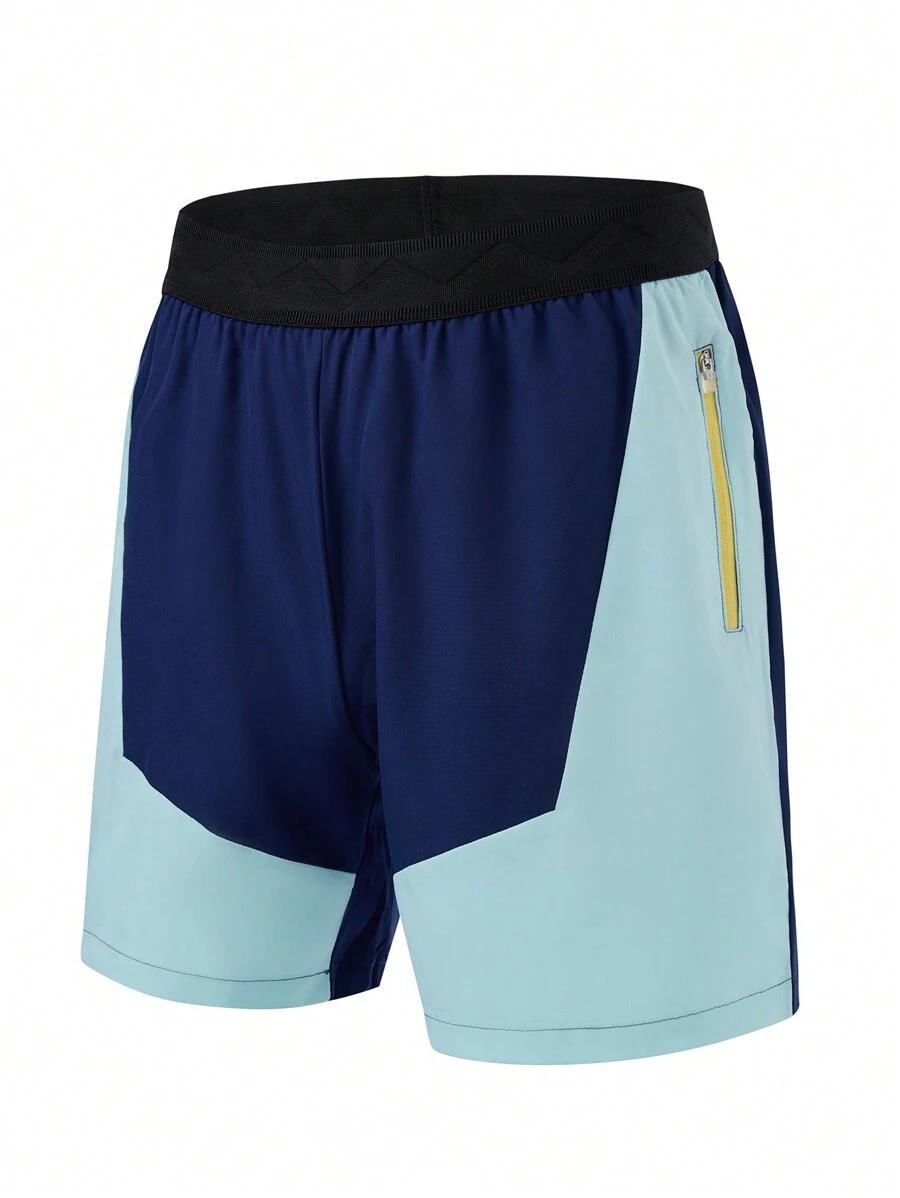 Manfinity Sport Corelite Shorts deportivos de estilo novio con bolsillo con cremallera, cintura elástica y color contrastante para hombre