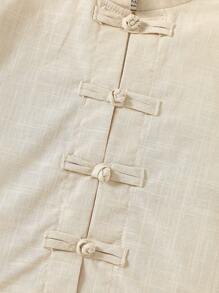 SHEIN Baby Boy Spring/Summer New Casual Loose Minimalist Chinese Style Button-Up Shirt And Shorts Set, Suitable For Wedding, Birthday Party, Evening Event, Christening