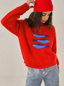 Forever 21 New Years Red Women Sweater Winter Knitted Women Cute Sweater - Red - View 10