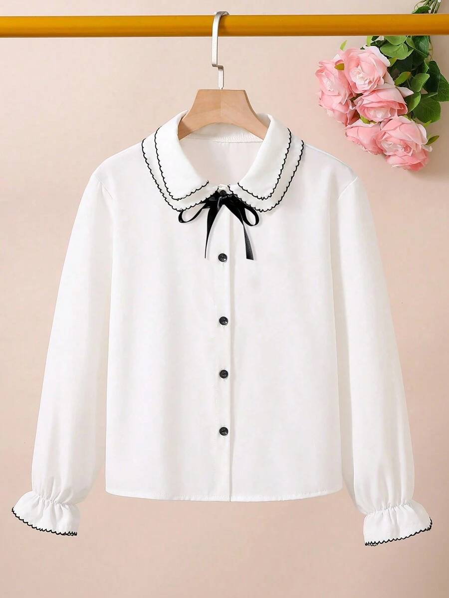 BA-Tween Girls' Double Collar Short-Sleeved Shirt,Holiday,Summer,Travel - White - View 1