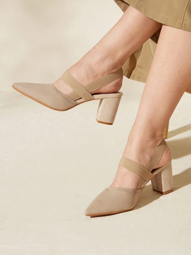 CUCCOO BASICS Apricot Color Fashion Pointed Toe Thick Heel Slingback Pumps For Women, Commuting, Dating, Party, Holiday Spring Shoes Spring Break Easter For Christmas Spring Shoes