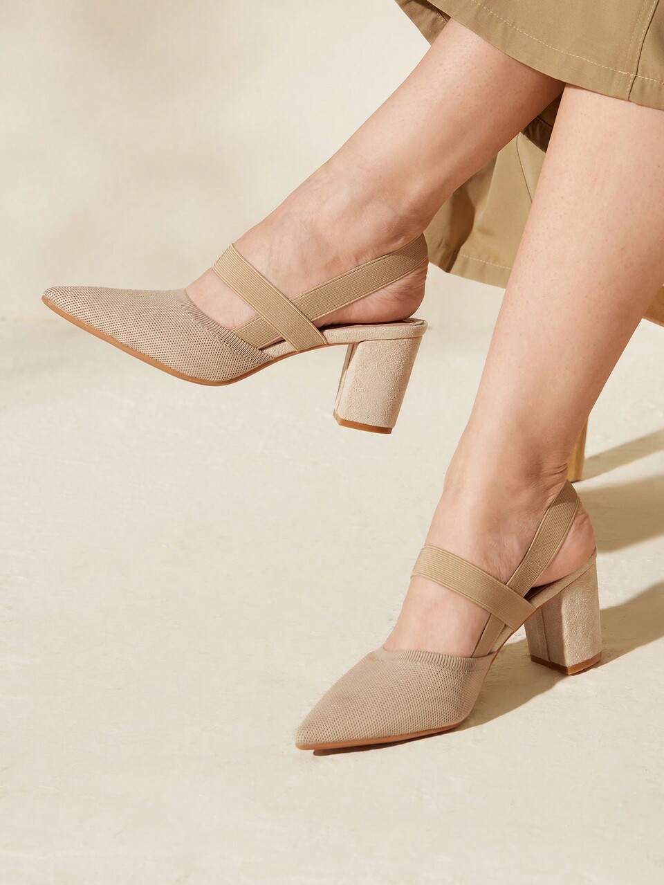 CUCCOO BASICS Apricot Color Fashion Pointed Toe Thick Heel Slingback Pumps For Women, Commuting, Dating, Party, Spring Shoes