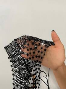 EgrlEra Débardeur transparent sexy en filet de pêche avec cristaux pour femmes, idéal pour les fêtes de Noël et les soirées - Noir - Voir 6