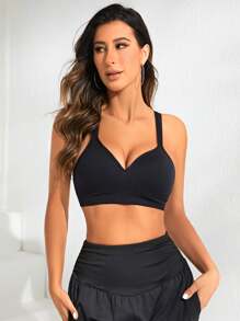 SHEIN Women's Seamless Racerback Sports Bra, Plain Solid Color For Fitness, Yoga - Multicolor - View 4