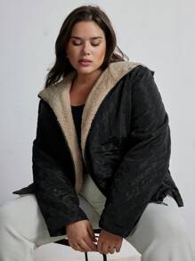 Aveloria Manteau matelassé à capuche avec motif rhomboïde minimaliste et . Vêtements d'hiver, grande taille pour le trajet domicile-travail - Noir - Voir 6