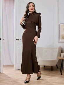 Modelyn 女士优雅束腰系腰连衣裙鱼尾长礼服，优雅场合穿着长款女士服装 - 棕色 - 查看 6