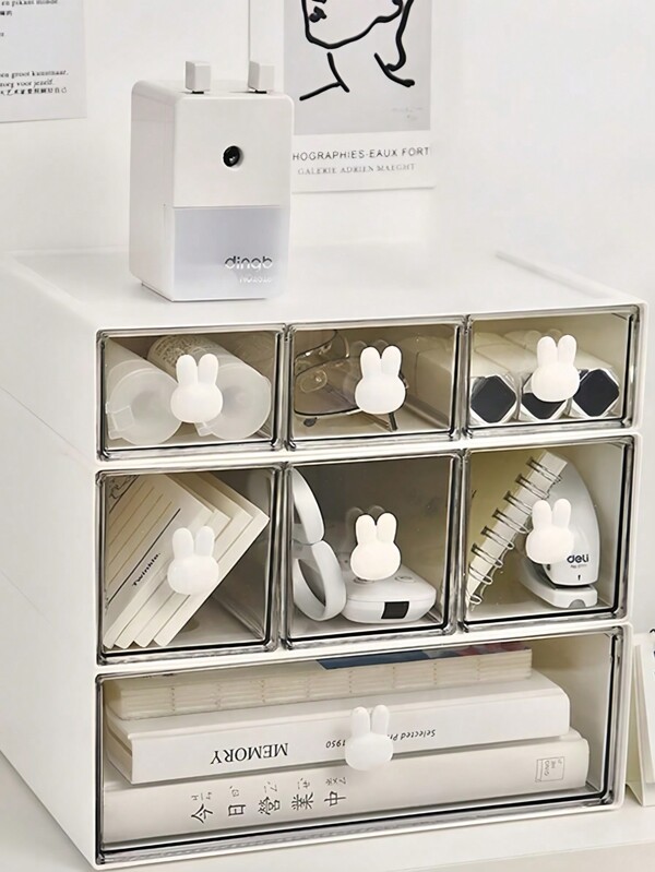 1pc ABS Rabbit Handle Decor Storage Box ,Desktop Storage Box For Stationery, Cosmetics, Handmade Supplies, Tools, Dundries Storage,Multiple Styles AvailableStationery, Can Be Freely Combined And Superimposed,Decor Festival Decor, Room Decor Home Decor Fall Decor Bedroom Decor