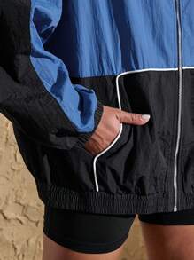 VARSITIE Chaquetas para mujer de cuello alto, mangas largas y bolsillos contrastantes