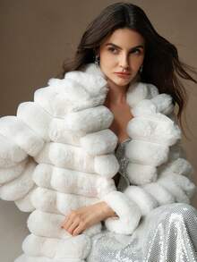 Anewsta New Arrival Autumn/Winter Fluffy Long Coat, Fashionable Faux Rabbit Fur Women Outerwear - White - View 5