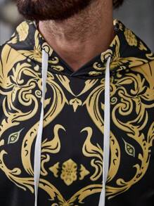 Manfinity LEGND Sudadera con capucha de manga larga de estilo callejero con gráfico de planta y bolsillo tipo canguro con cordón, ideal para salir, regalo para amigos, esposo, novio