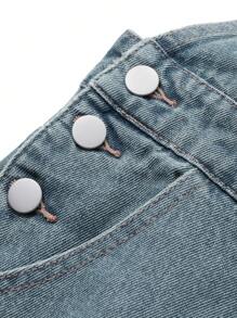 DAZY Women's Casual Denim Bib Pants, Minimalist Fashion, Everyday Wear - Medium Wash - View 9