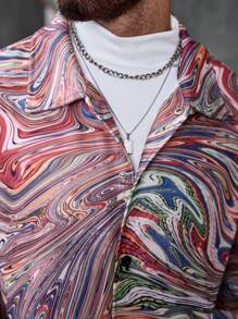 Manfinity LEGND Men's Fashionable Colorful Marble Print Jacket, Autumn Going Out Lightweight Colorful Graphic Long Sleeve Casual Jacket, For Friends, Husband, Boyfriend Gifts