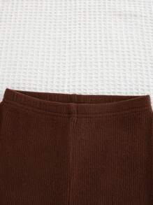 Young Girl Casual Double-Faced Fleece Hoodie Top With Embroidery And Solid Color Knit Leggings Set