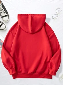 Sparklyn Tween Girl 可爱熊印花保暖连帽卫衣，休闲风格，适合圣诞节穿着 - 紅色 - 查看 2