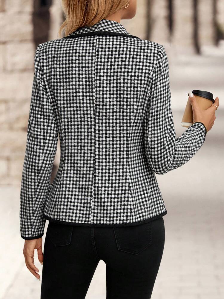 Black And White Checkered Cinched Waist Jacket Professional Clothes