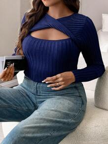 Calvaya Große Größen Pullover Einfarbig mit Hohlmuster, ideal für den Lässig Alltag, Herbst/Winter