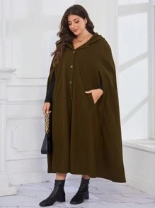 Mulvari 大码长款军绿色连帽派克大衣，冬季 - 軍綠色 - 查看 3