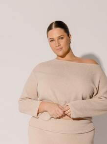 Aralina Plus Size Women's Classic Knit Crew Neck Casual Winter Wardrobe Essential Top - Camel - View 3
