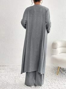 SHEIN 3pcs Maternity Casual Elegant Set: Camisole, Long Pants, Long Open Cardigan