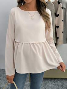 SHEIN Maternity & Nursing Long Sleeve Casual Wear, Fashionable For Everyday - Apricot - View 3