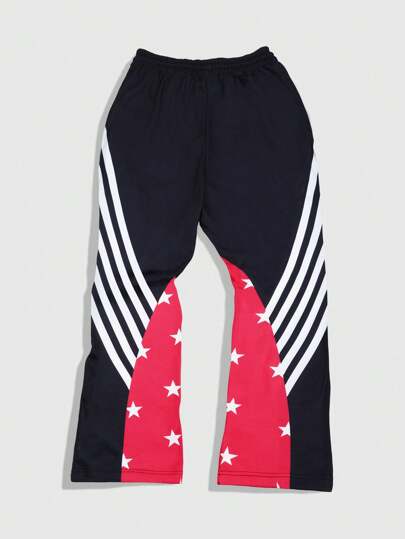 Prep Men's Star Print Drawstring Waist Loose Fit Straight Leg Snow Wash Sweatpants
