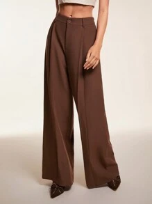 Glamine Áo khoác dạ màu Maillard dành cho nữ, quần áo mùa đông đi làm và mặc hàng ngày cho phụ nữ, quần ống rộng cạp cao mùa đông cho nữ quần công sở chuyên nghiệp thường ngày - Cà phê nâu - Xem 4