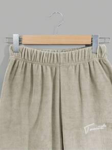 RueChic Men Comfortable Casual Basic Style Embroidered Fleece Loungewear Set - Beige - View 12