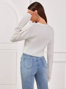 Zolique 1pc Women's V-Neck Crossed Splice Fitted Twist Rope Design Hollow Ribbed Cropped Sweater, Autumn/Winter Christmas Clothes Women, Stylish Holiday Sweater, Fashionable Fall Women Clothes, Cozy Top Knit Pullover