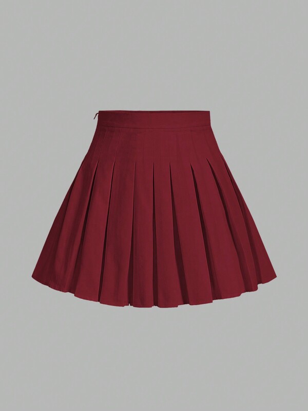 SHEIN EZwear 女士编织纯色褶皱拉链休闲裙