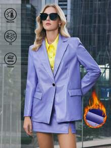 BizChic Purple Suit Jacket, Faux Leather PU Women's Blazer Set, Party, Office Commuter, Christmas, Thanksgiving, Women Elegant Attire,