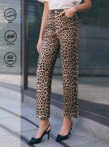 BizChic Quần họa tiết da báo cho nữ, trang phục công sở thanh lịch, màu nâu thích hợp khi đi làm, tiệc Giáng sinh, ngày lễ, lễ tạ ơn, năm mới, - màu nâu - Xem 2