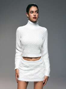 Zolique 秋冬新款女装白色高领毛衣毛绒立体菱格优雅约会女士打底毛衣