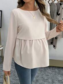 SHEIN Maternity & Nursing Long Sleeve Casual Wear, Fashionable For Everyday - Apricot - View 4