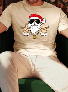 Manfinity LEGND Men Santa Claus Print Crew Neck Casual Versatile Short Sleeve T-Shirt, For Christmas Party