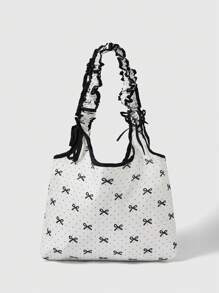 ROMWE Kawaii Túi đeo vai thời trang in hình nơ dung tích lớn, thích hợp cho việc đi làm hàng ngày và du lịch - trắng - Xem 1