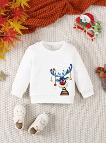 女婴可爱印花圆领卫衣，亲子装（4 件套单独出售），圣诞节礼物 - 白色 - 查看 3