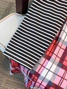 SHEIN LUNE Plus Size Graphic And Striped Print Round Neck Casual Versatile Long Sleeve Dress Fall Cloth For Women - Multicolor - View 5